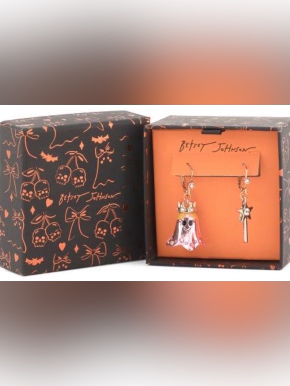 BETSEY JOHNSON Halloween Ghost Princess & Crystal-Star Wand Earrings NEW NWT